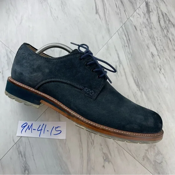 Clarks Shoes Clarks Aston Walk Mens Leather Blue Suede Derby